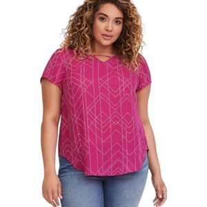 Torrid Pink Georgette Keyhole Blouse Top Size 3X Dotted Shirttail Hem Womens